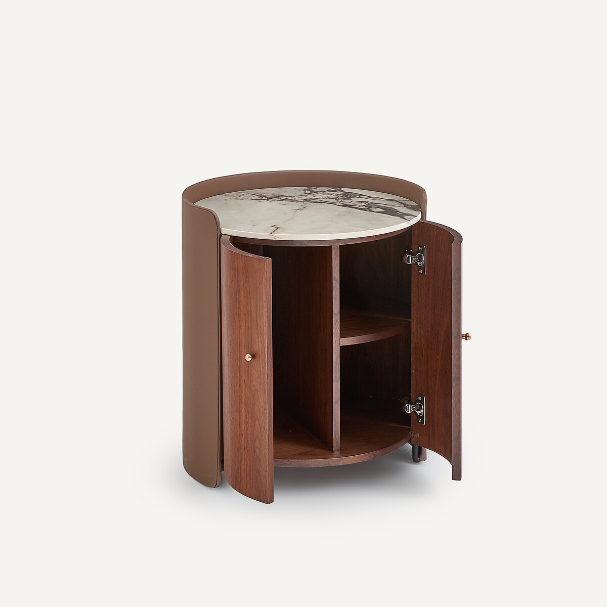 Mesa auxiliar minibar, en chapa de nogal, cerámica y piel, FIRMO nogal, AM.PM