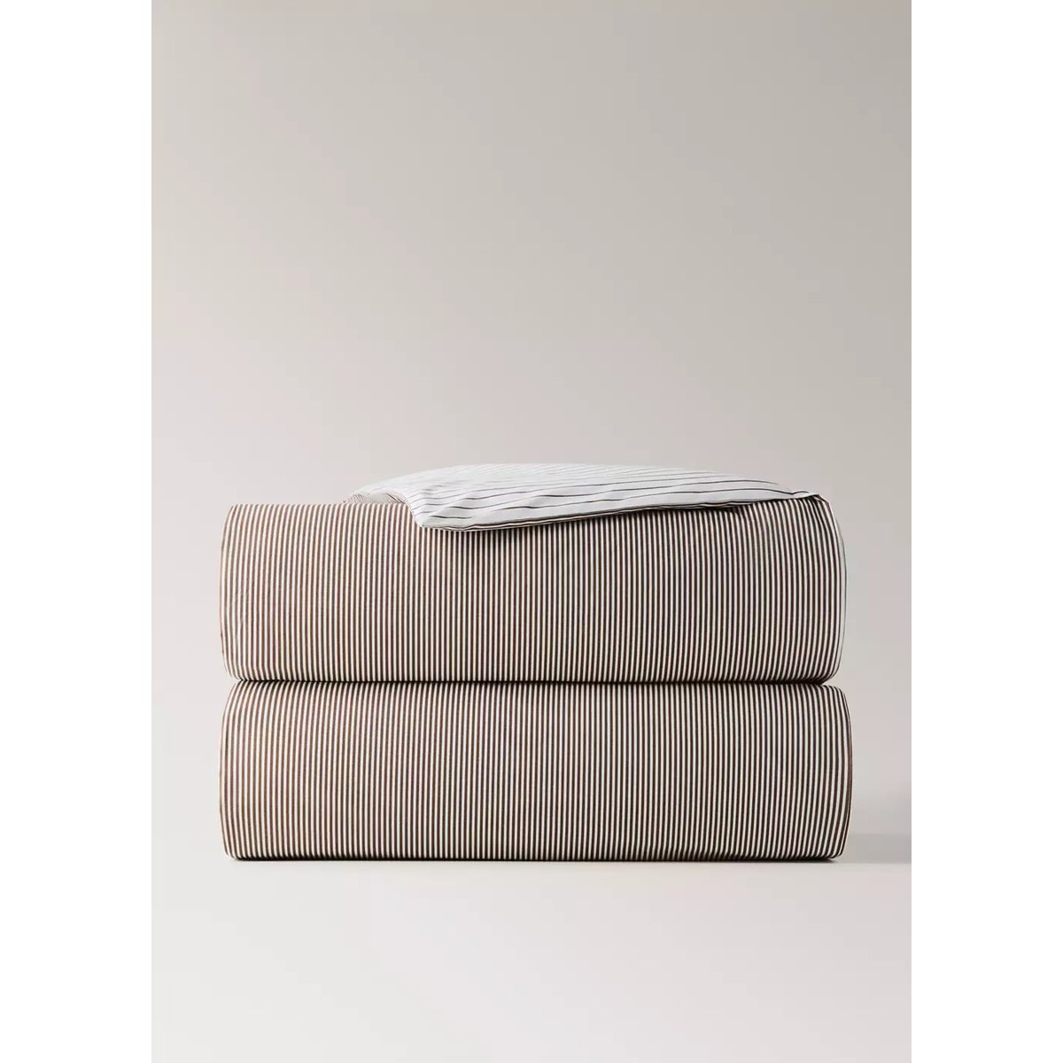 Housse de couette 100 % percale de coton à rayures Lit 135/140 cm café, MANGO HOME