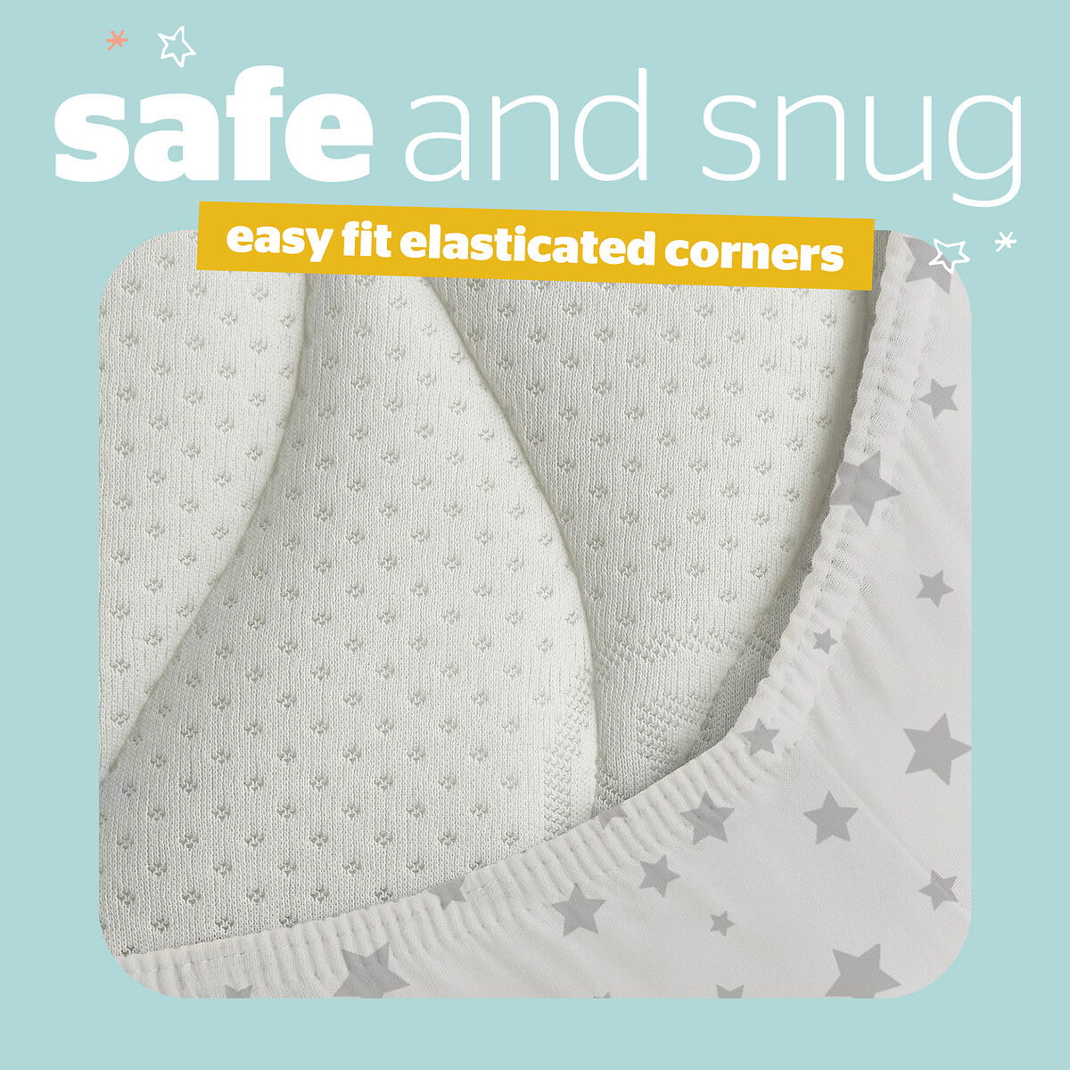 Pack 2 Safe Nights Moses Basket Fitted Sheets grey/white, SILENTNIGHT