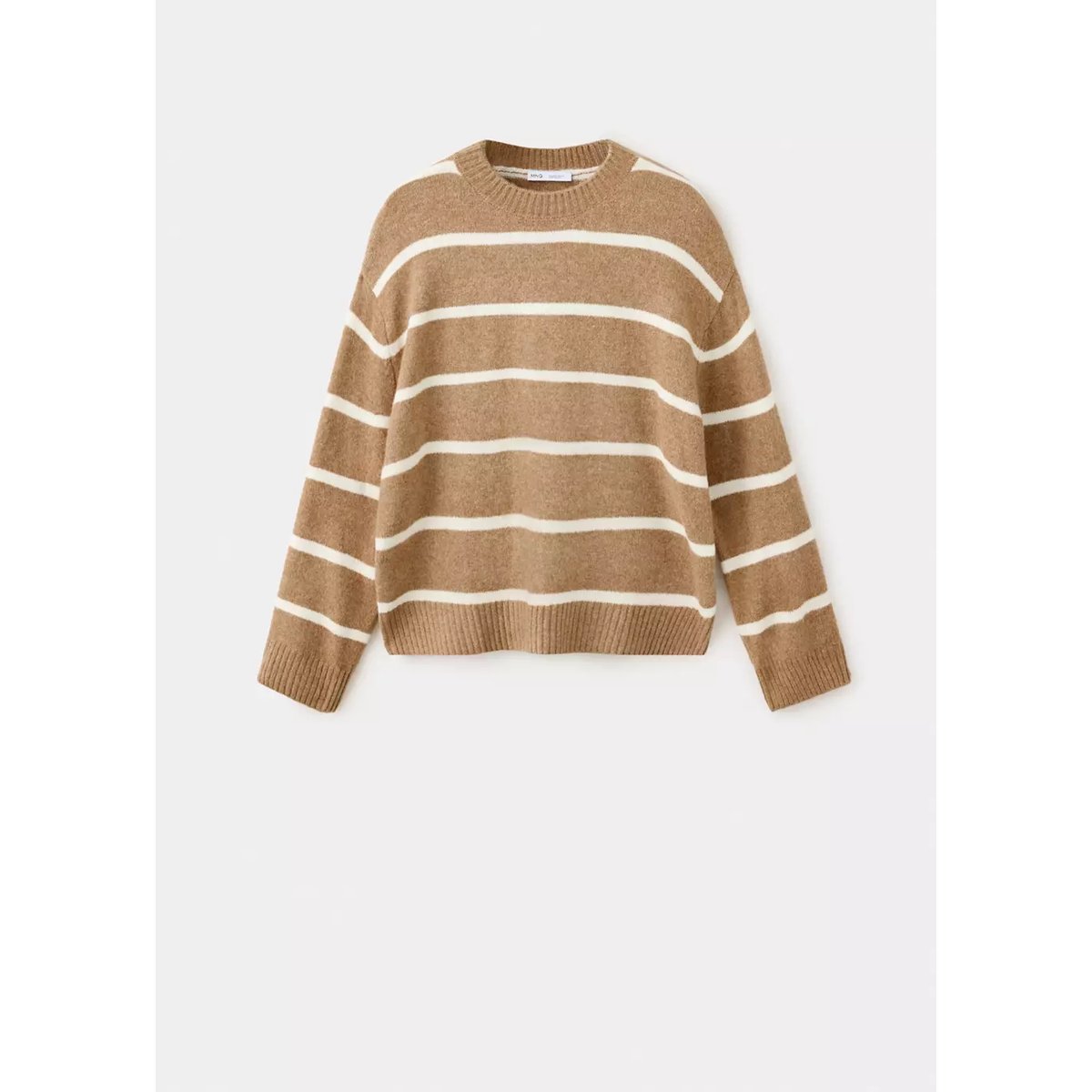 Pull-over rayé col rond marron moyen, MANGO