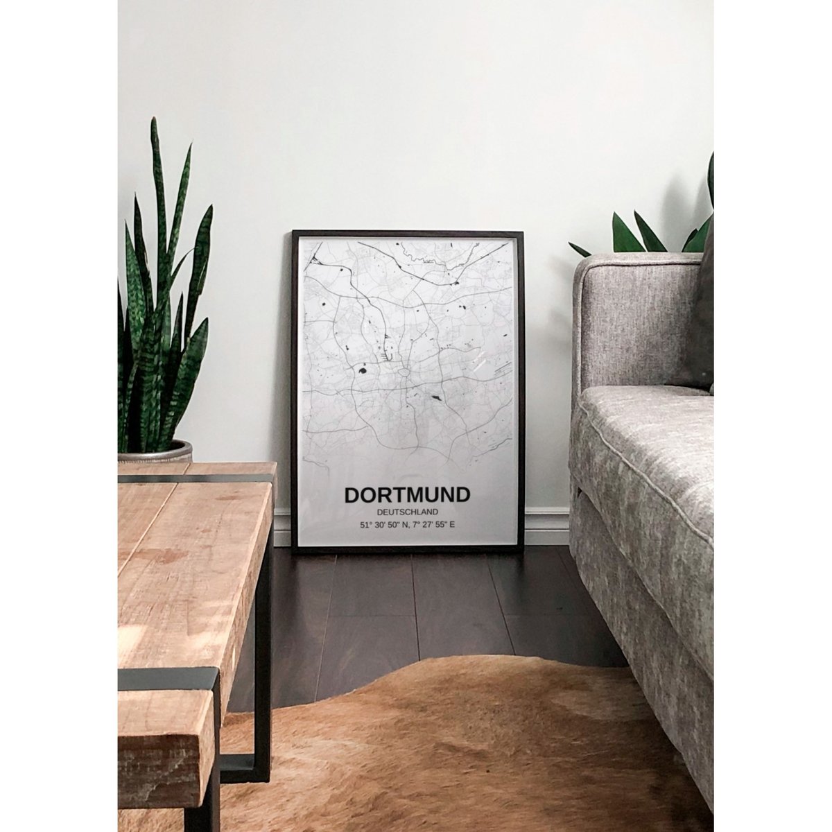 Affiche carte Dortmund - rectangle Noir et Blanc blanc, L'AFFICHERIE