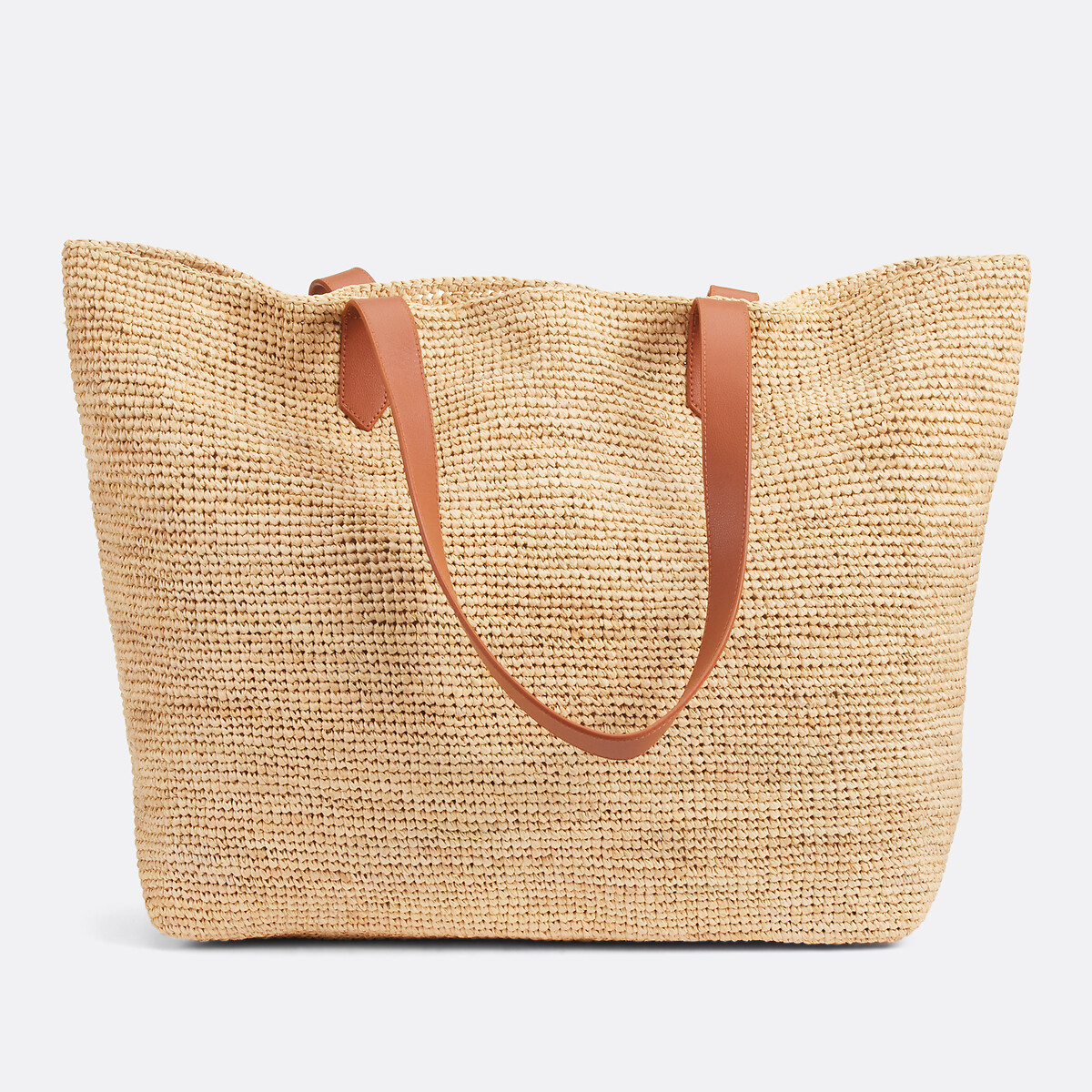 Sac cabas en raphia et anses en cuir naturel, LA REDOUTE COLLECTIONS