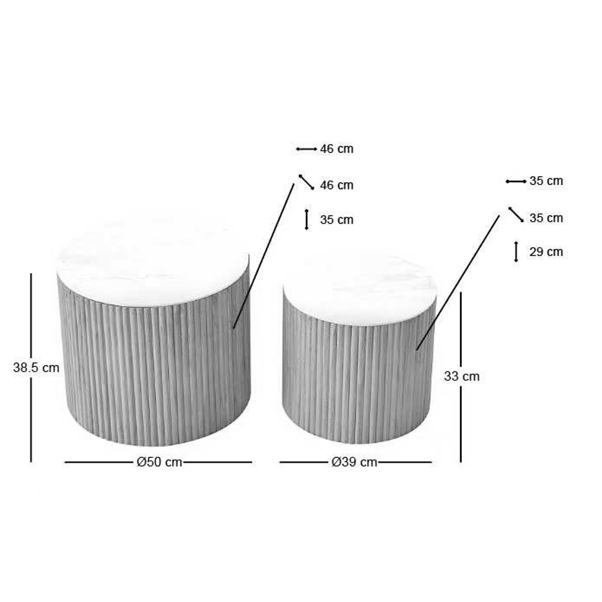 Lot de 2 tables basses avec rangement, rondes, bois, YATOMI bois naturel, NORDLYS