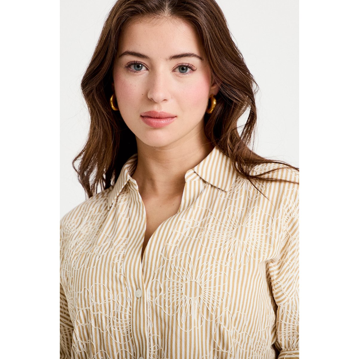 Blouse boyfriend manches 3/4 beige moyen, CACHE CACHE