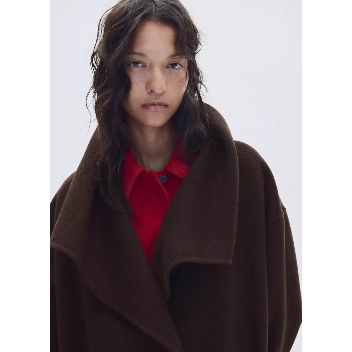 Manteau laine ceinture chocolat, MANGO