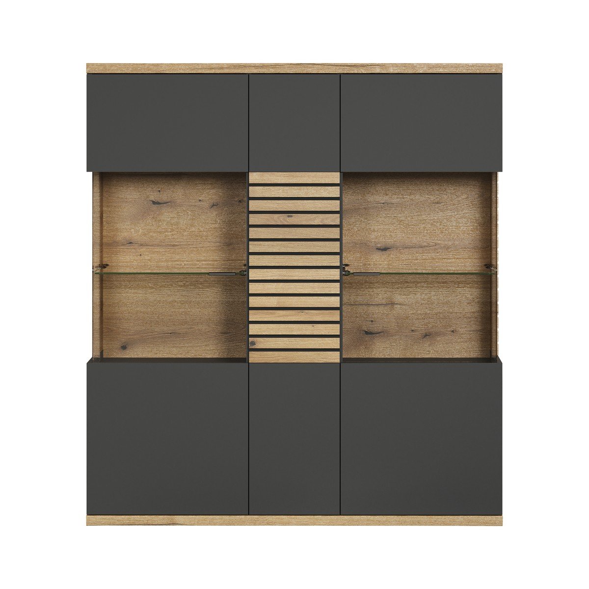 Buffet haut vitré 3 portes L131 cm - NORRIS gris anthracite, CALICOSY