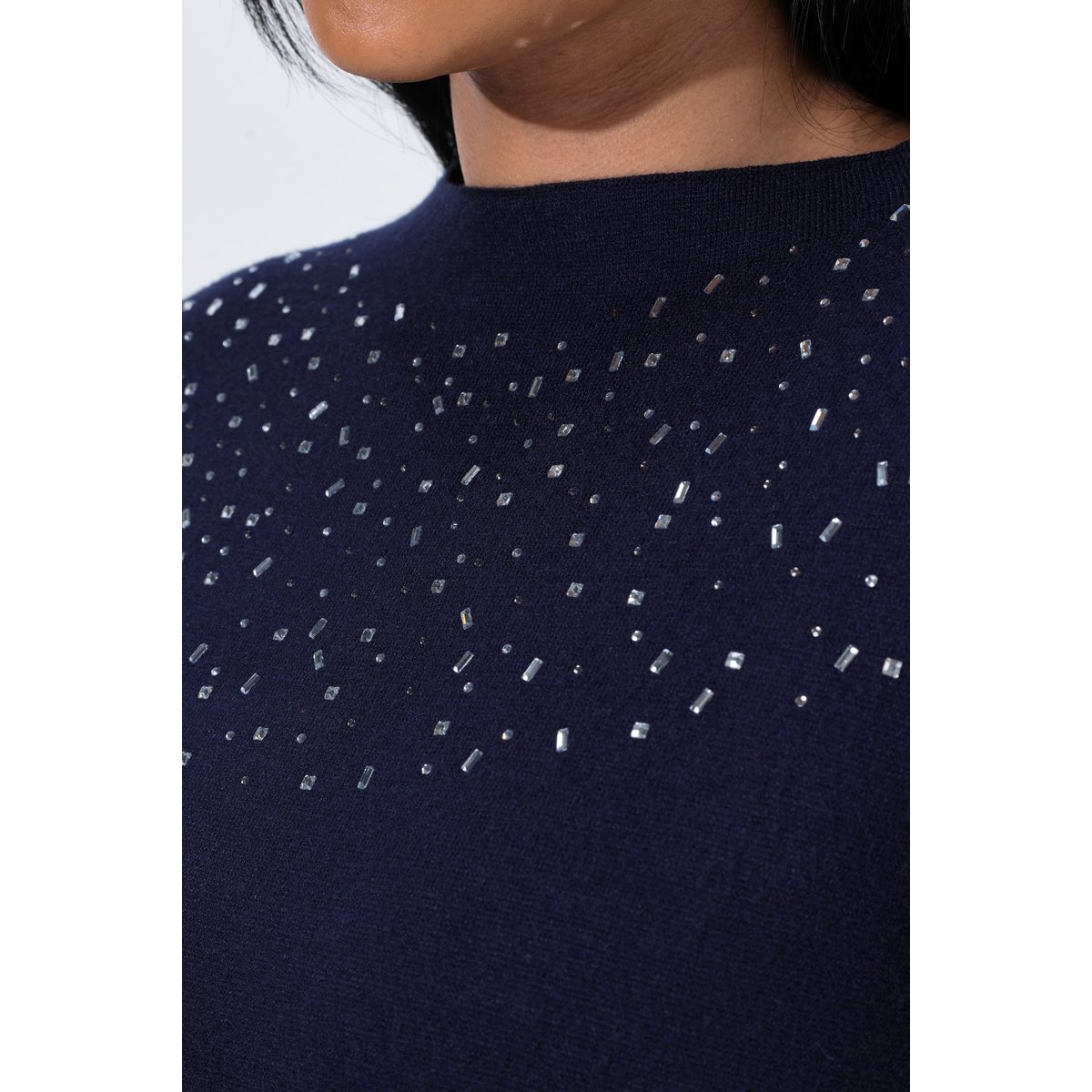 Pull en maille Milano, petits strass marine foncé, ULLA POPKEN