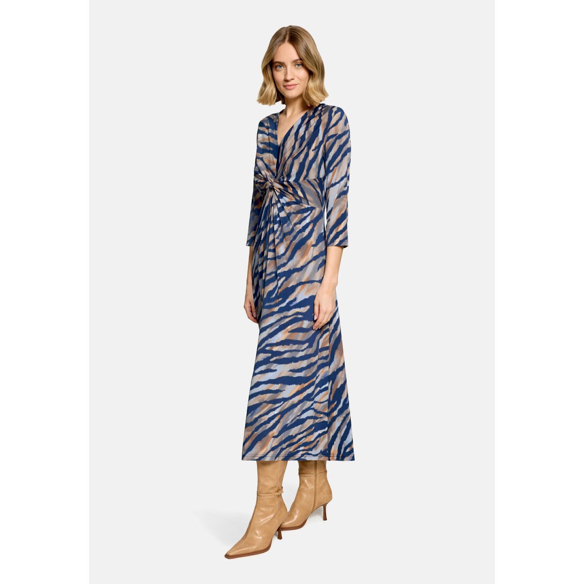 Robe longueur midi à fronce bleu/marron, BETTY BARCLAY