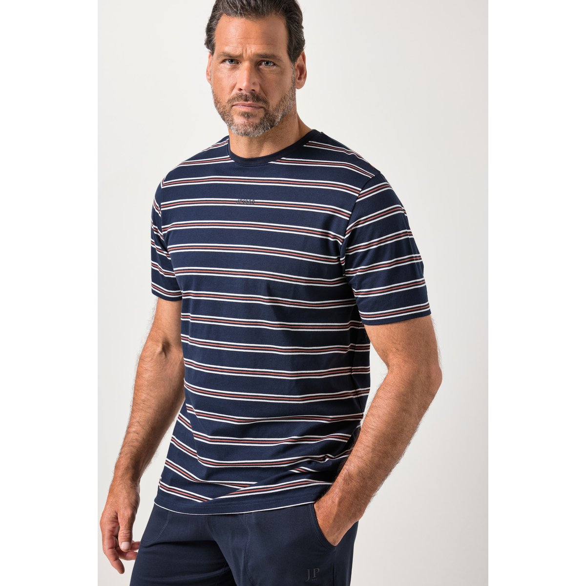 Pyjama deux pièces (T-shirt rayé + short) bleu marine, JP1880