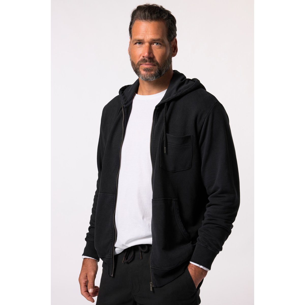 Gilet à capuche en molleton, style vintage noir, JP1880