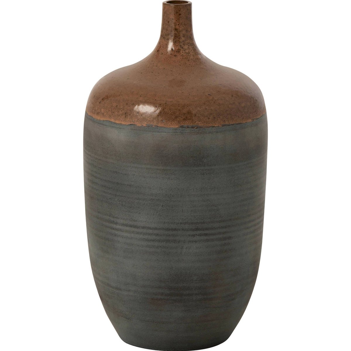 Vase bouteille en poterie fait main caramel et bleu gris, RECOLLECTION