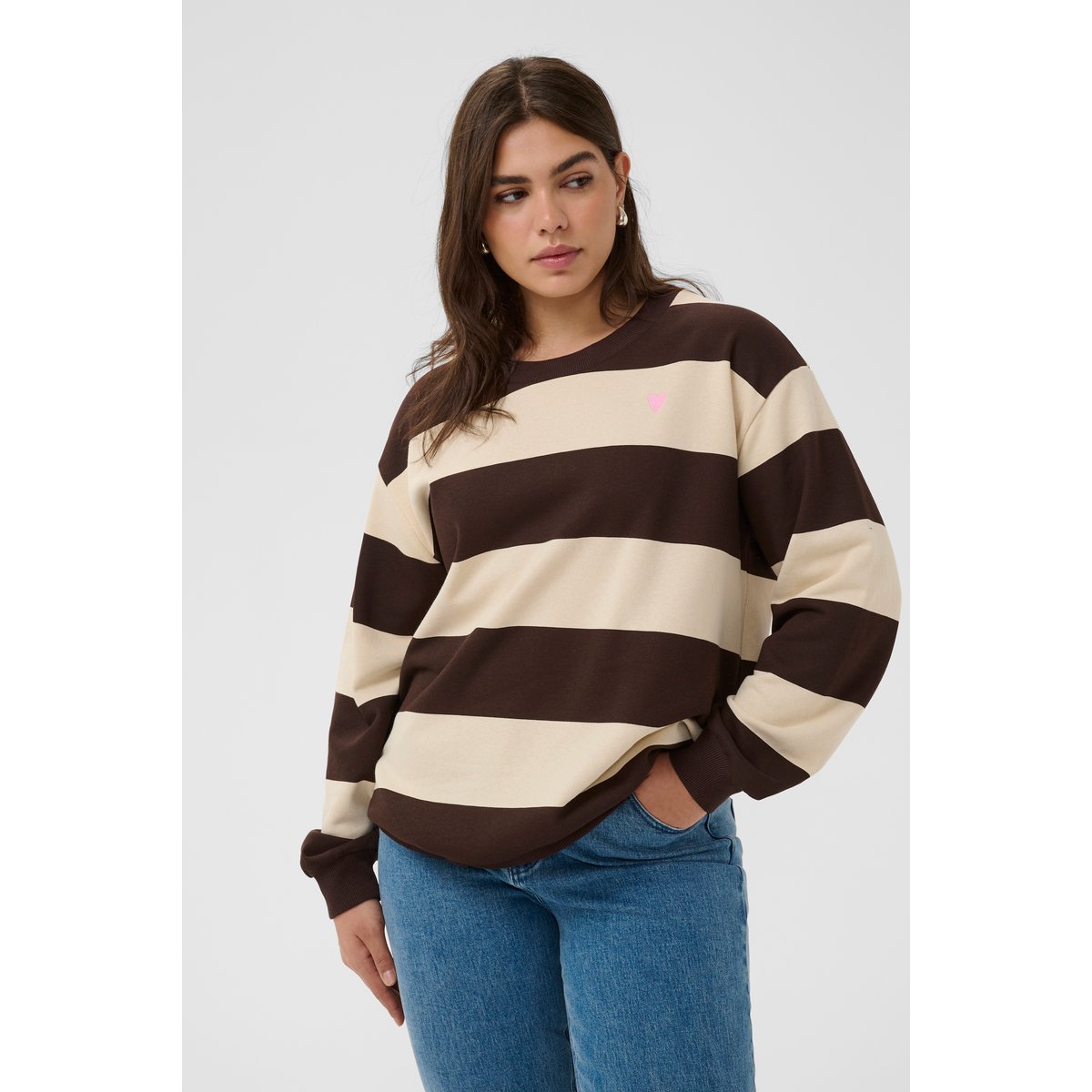 Sweatshirt marron blanc seal brown/turtledove stripe, KAFFE CURVE