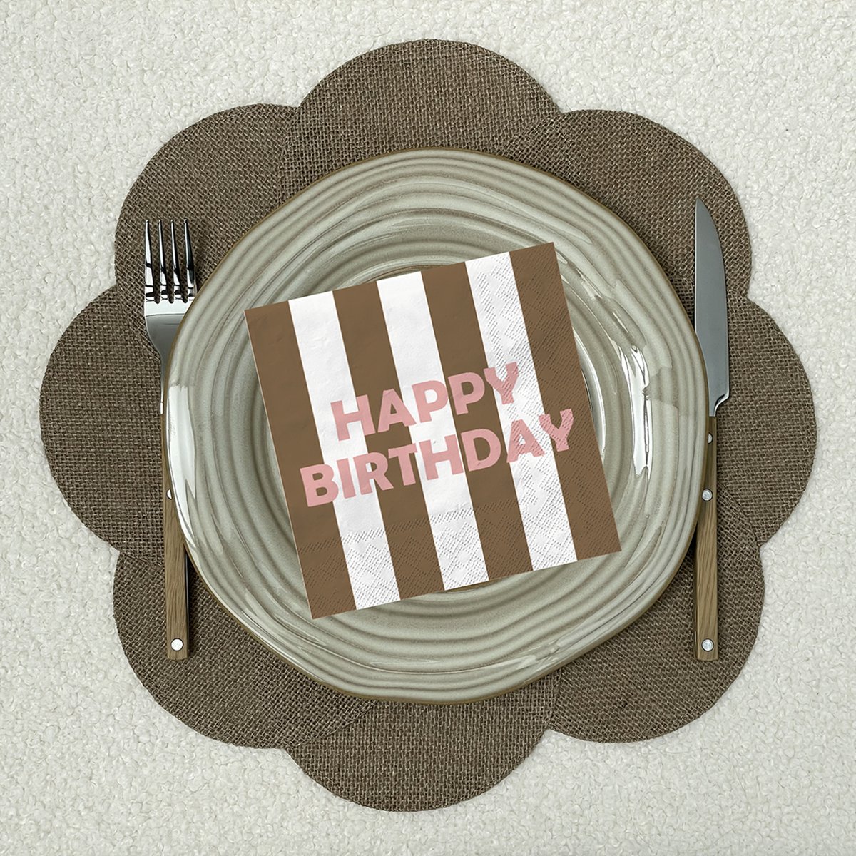 Lot de 20 serviettes en papier imprimées Happy Birthday marron, OPJET