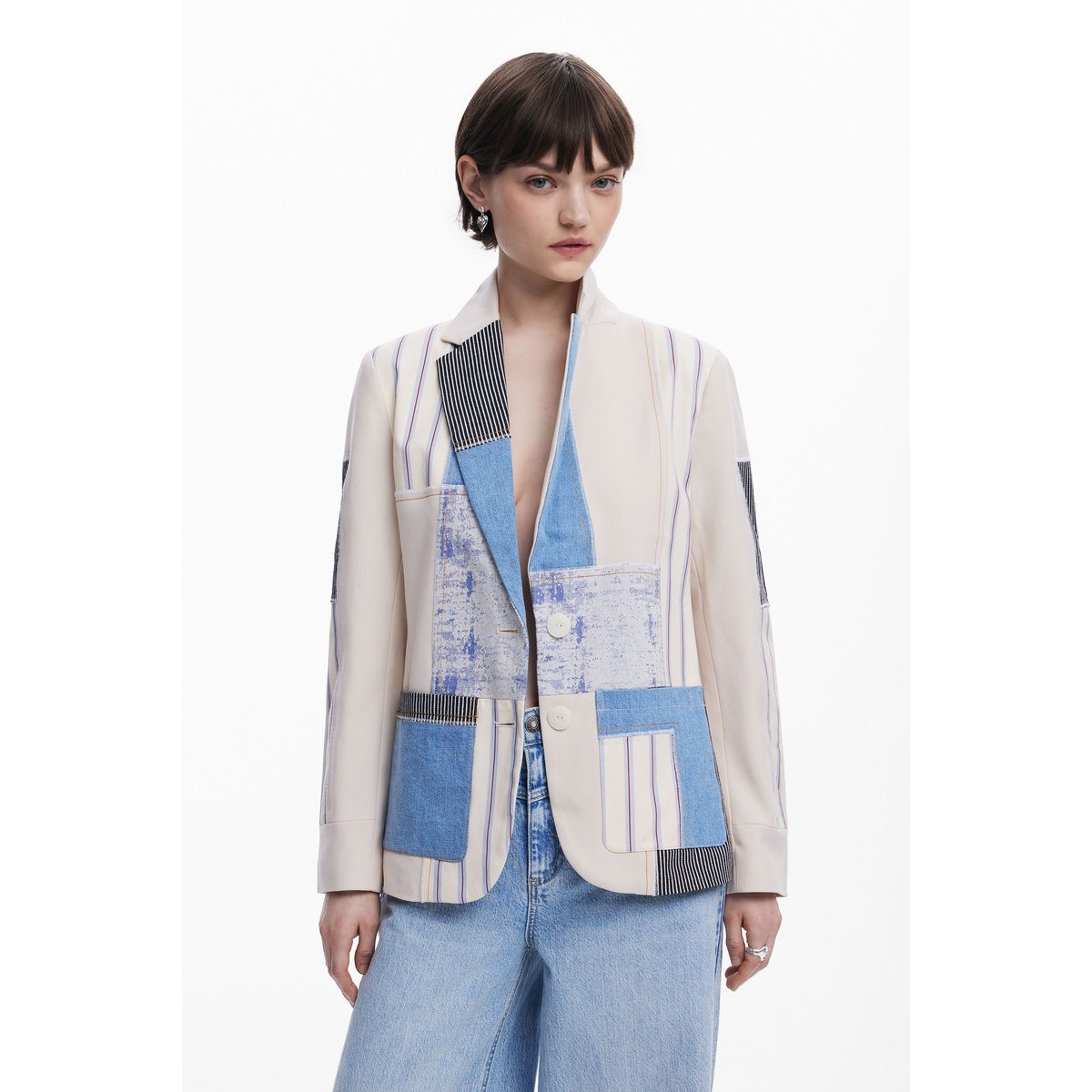 Patchwork blazer beige, DESIGUAL