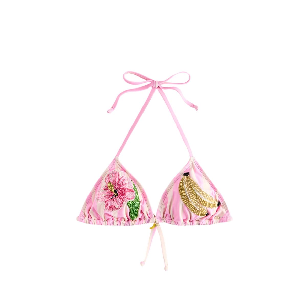 Haut de bikini triangle à ornements banane à rayures rose/crème, NEXT