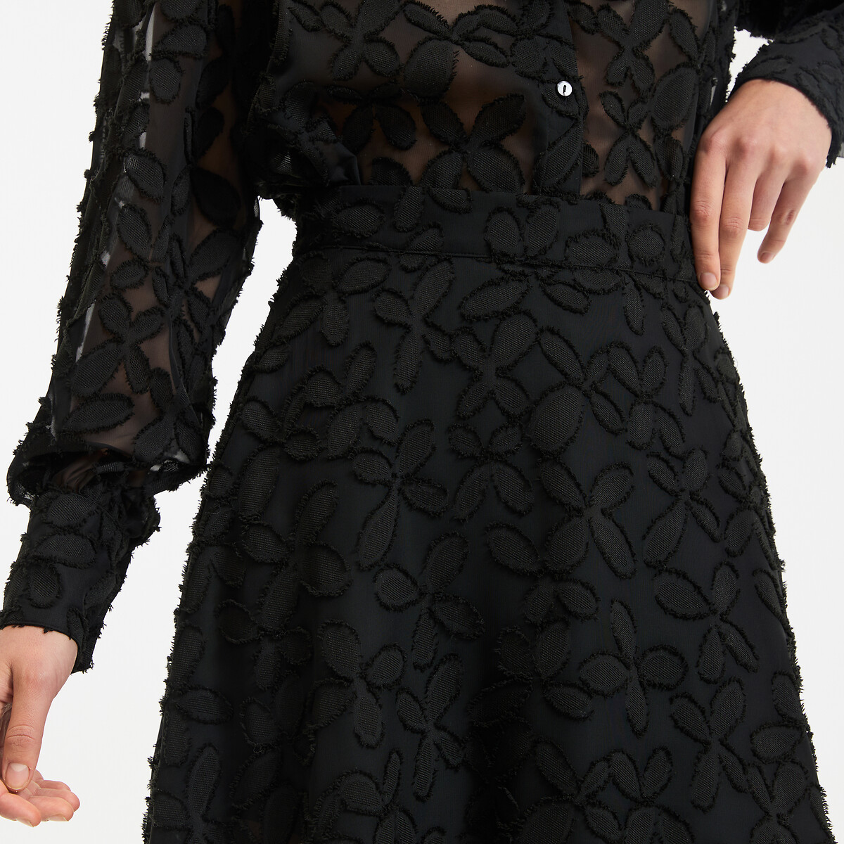 Full Maxi Skirt in Dévoré Voile black, LA REDOUTE COLLECTIONS