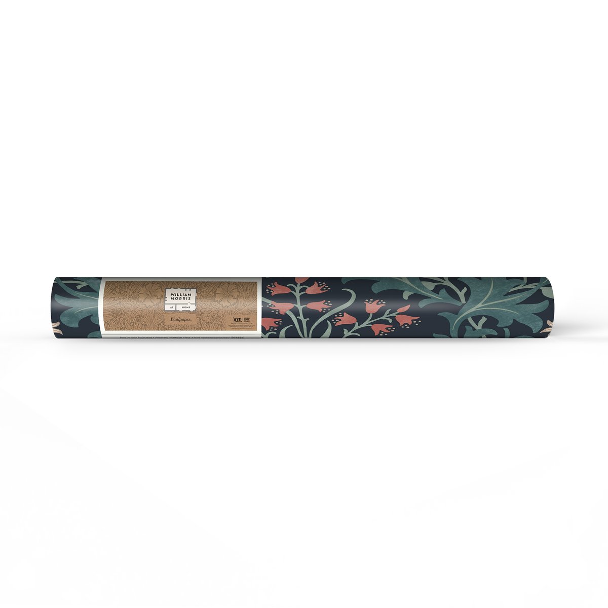 Papier peint fleuri Celandine Midnight bleu, vert, corail, WILLIAM MORRIS AT HOME