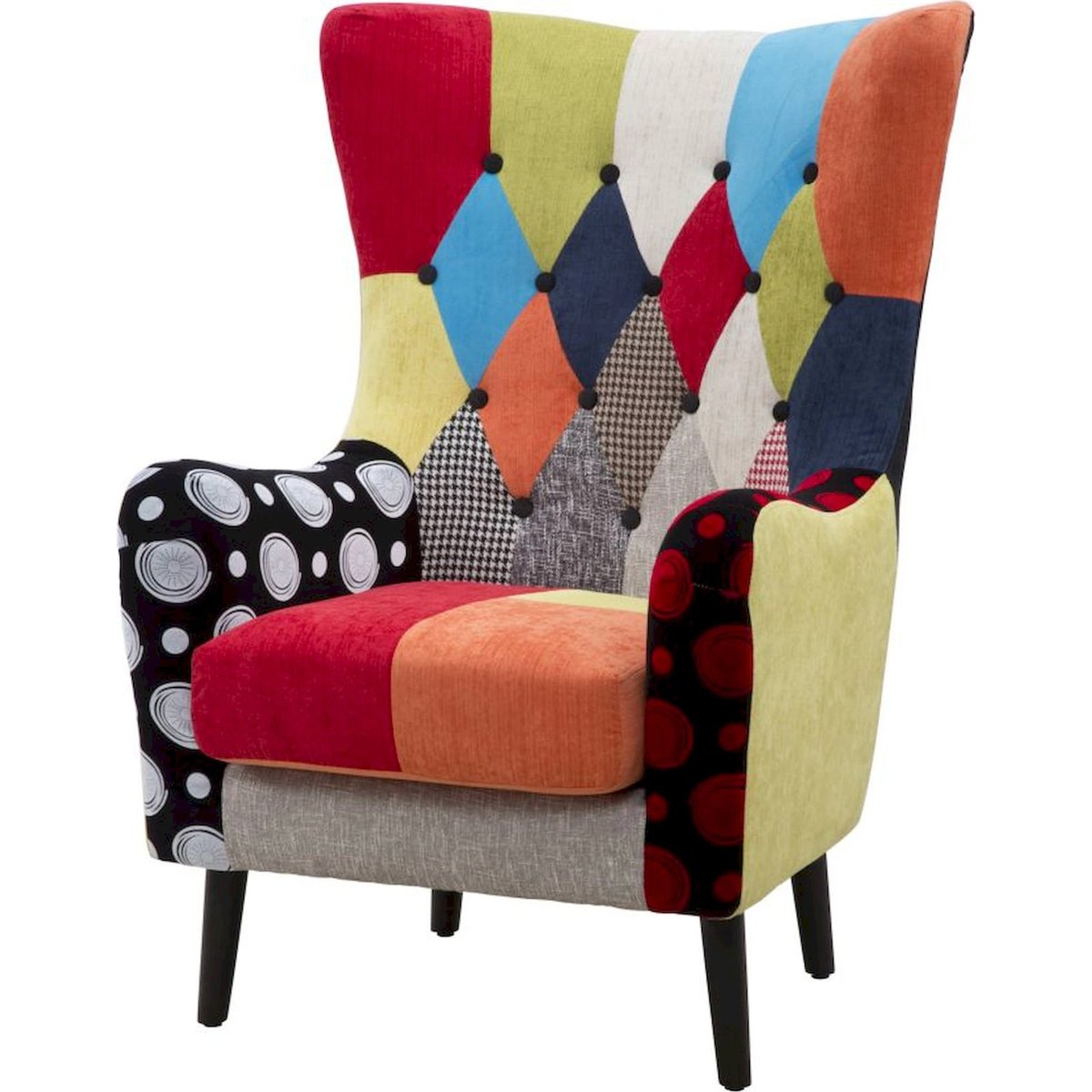 Fauteuil velours patchwork haut dossier INDUSTRIAL patchwork multicolore, RECOLLECTION