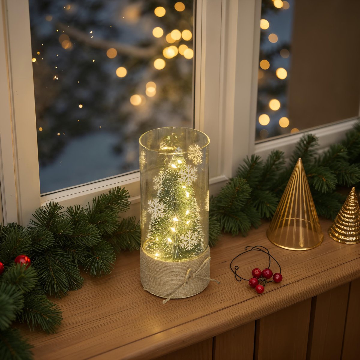 Sapin de Noël lumineux LED en verre H. 20 cm vert, ATMOSPHERA