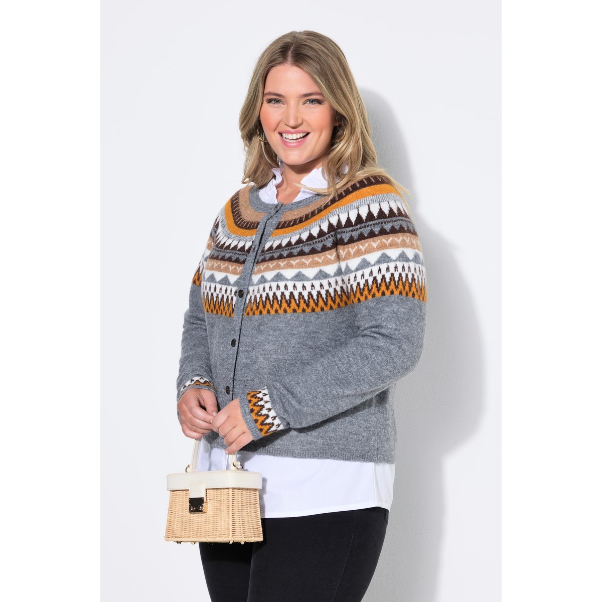 Cardigan norvégien, coupe Slim Fit gris chiné, ULLA POPKEN
