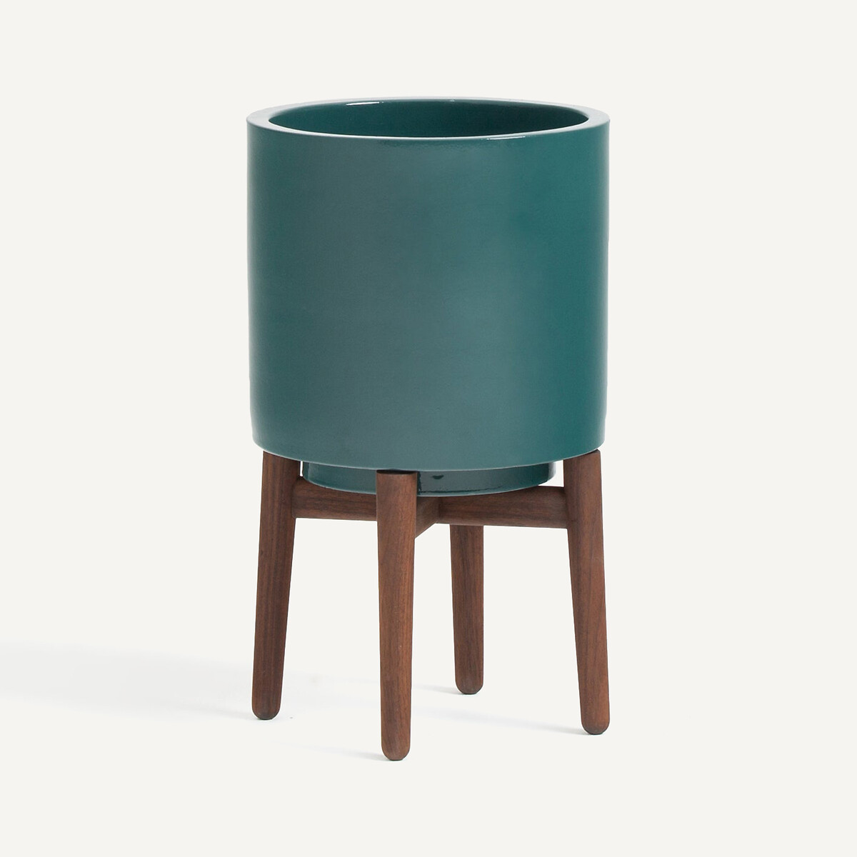 Florian 43cm High Walnut Stand Planter peacock blue, AM.PM
