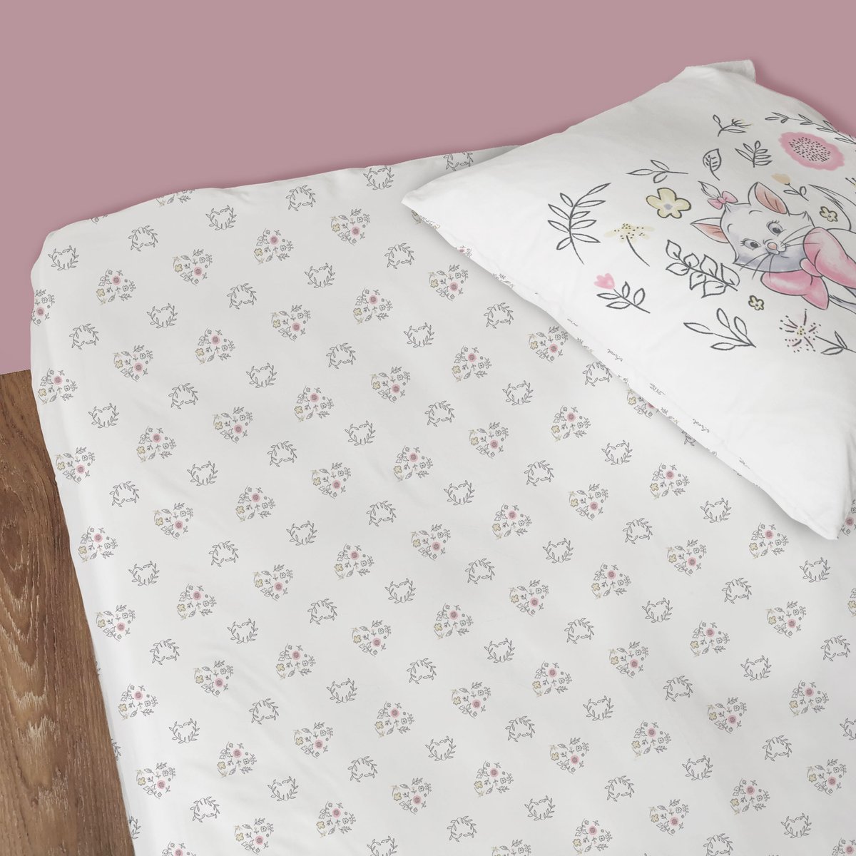 Drap-housse imprimé 100% coton, Aristochats Champêtre blanc, DISNEY ANIMAUX