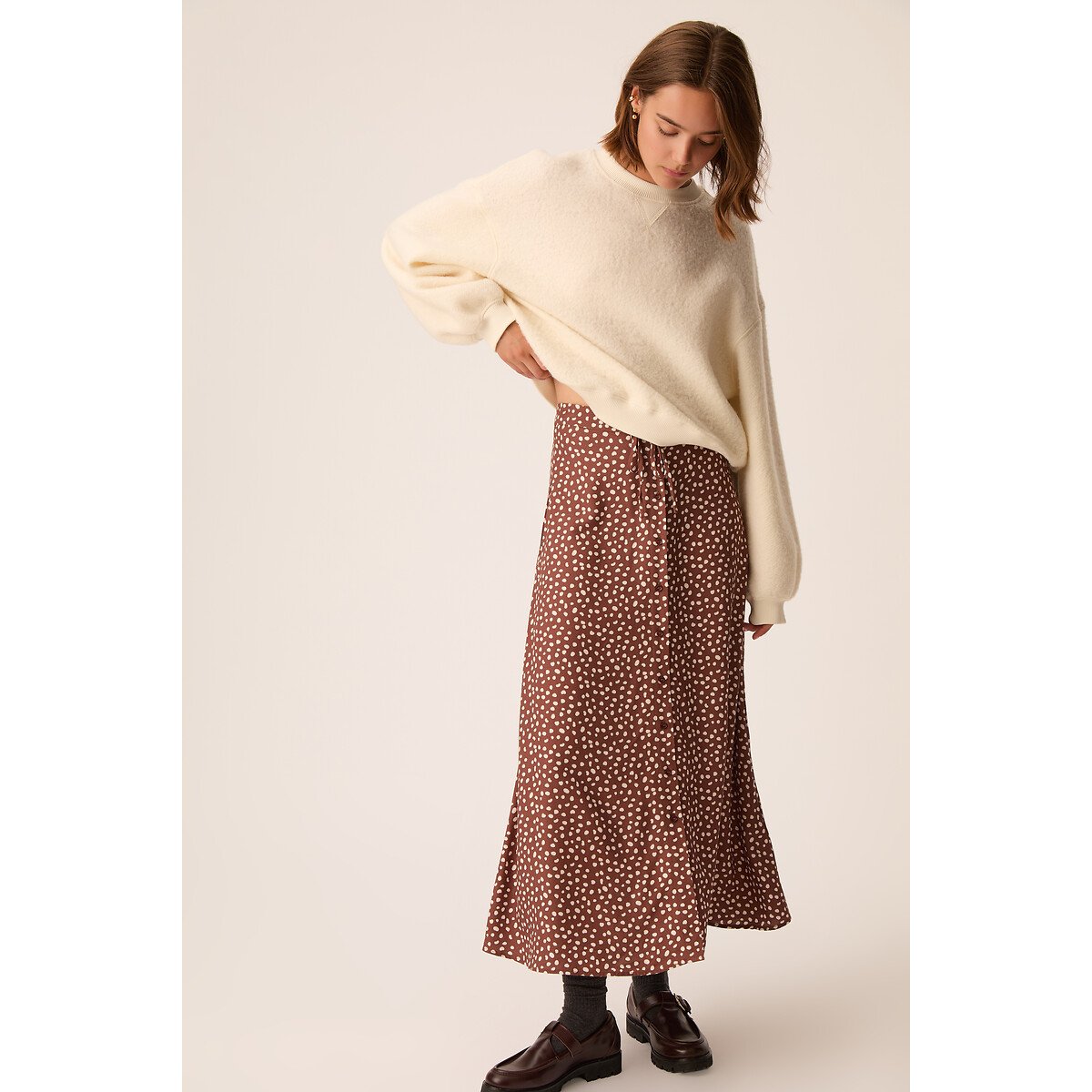 Jupe longue boutonnée, imprimée, ELINETTE marron, DES PETITS HAUTS