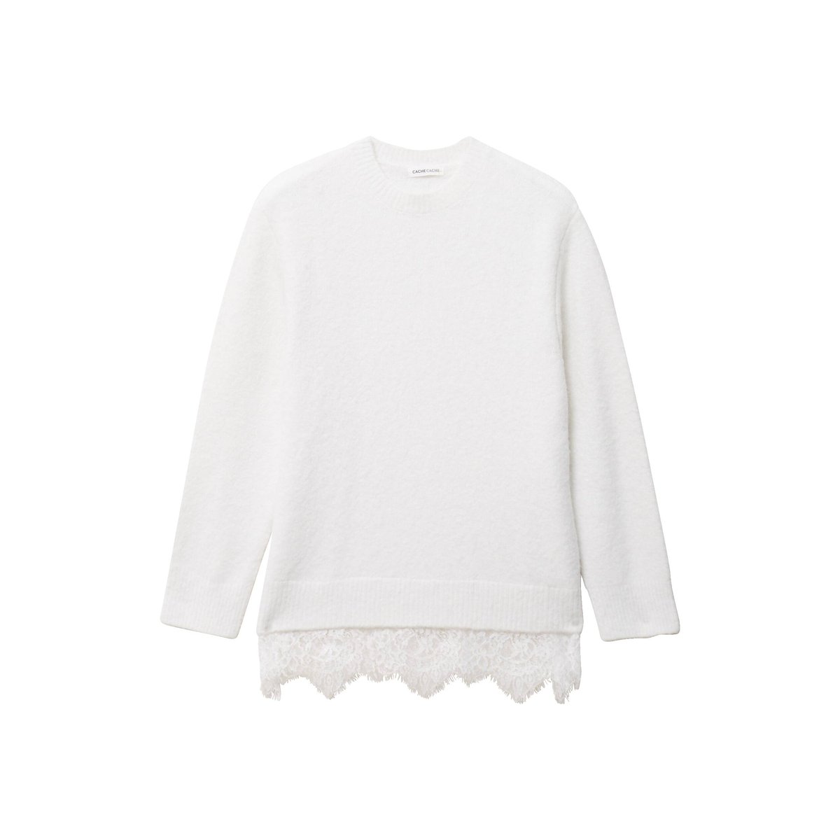 Pull manches longues avec dentelle ecru, CACHE CACHE