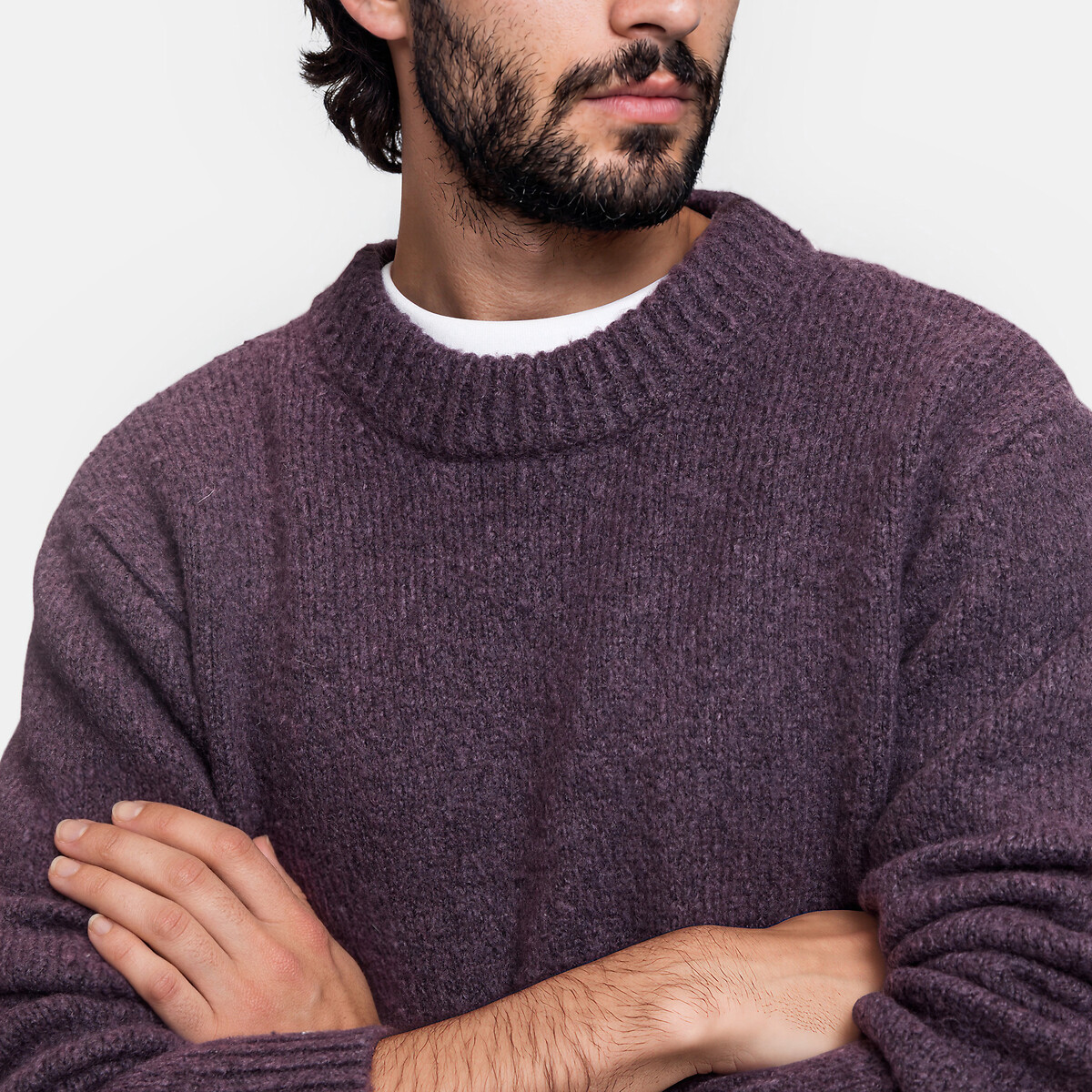 Pull col rond en grosse maille violet aubergine, LA REDOUTE COLLECTIONS