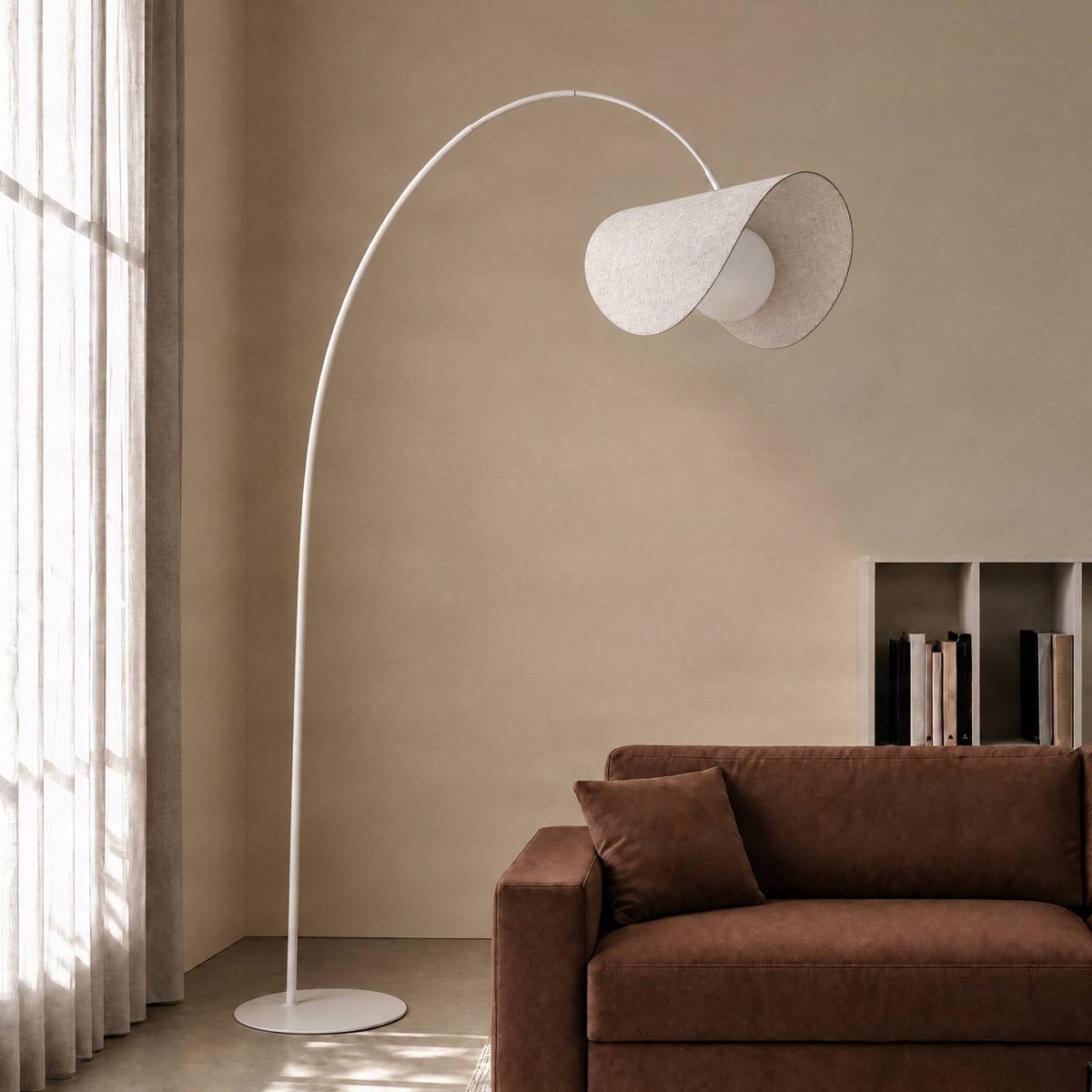 Lampadaire en textile designLED, Tamani beige, blanc, LUCANDE