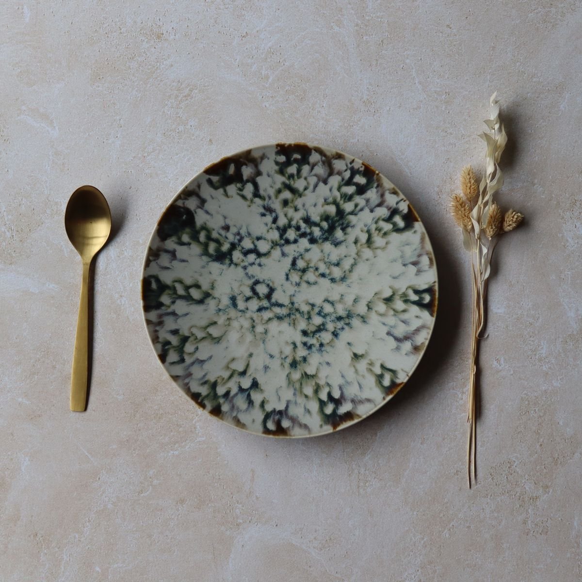 Lot de 6 assiettes plates en porcelaine 27cm, MAKA blanc-bleu-vert, NOVASTYL