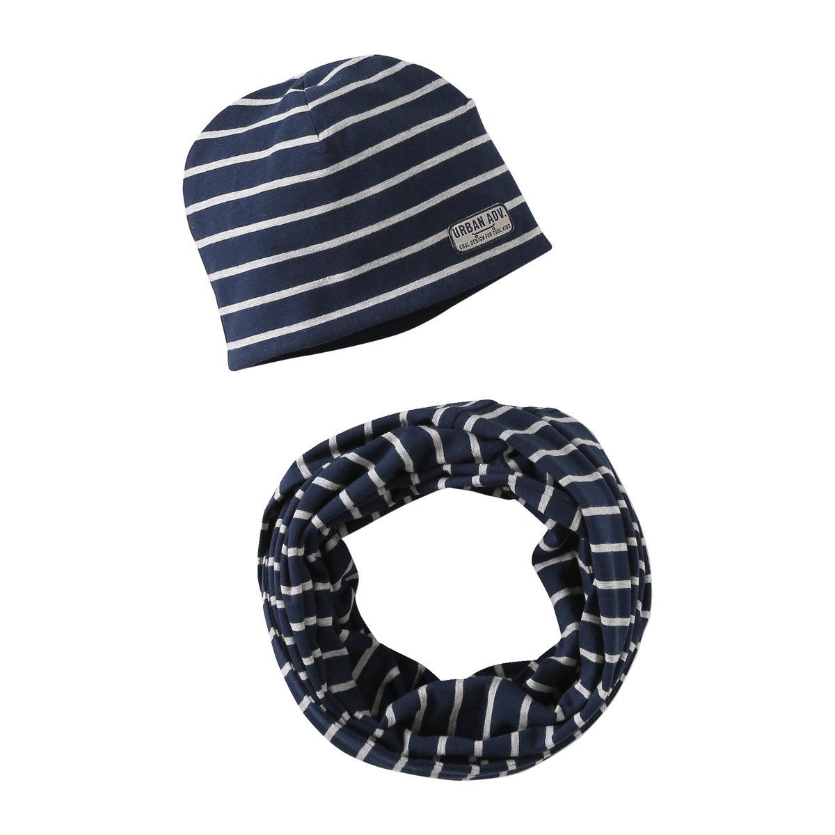 Ensemble rayé bonnet + snood marine, VERTBAUDET