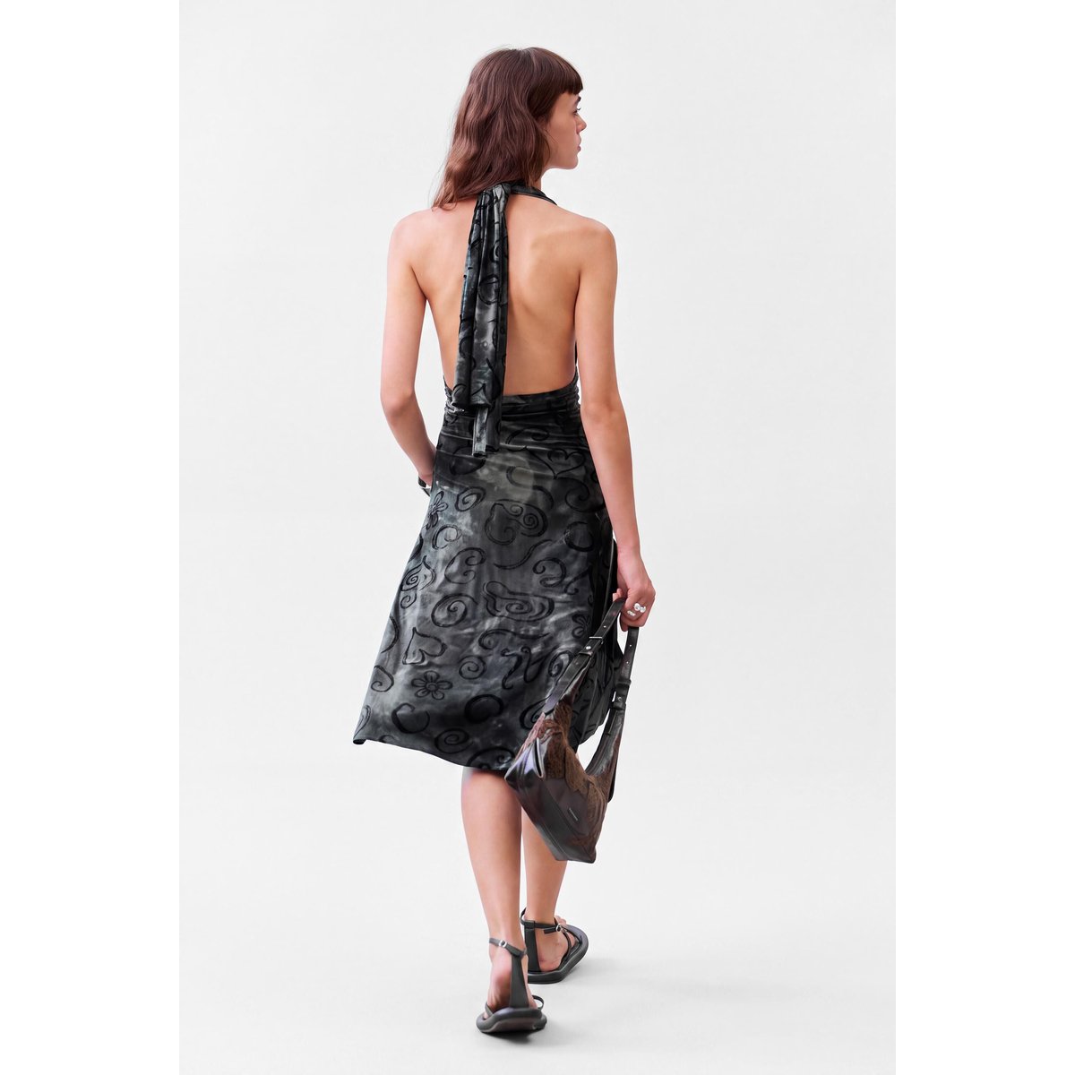 Robe halter floquée noir, DESIGUAL