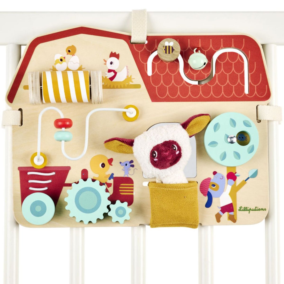 Panneau d'activités en bois Ferme beige, LILLIPUTIENS