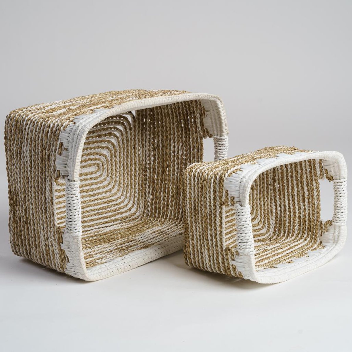 Lot de 2 paniers de rangement rectangulaire XL-M CATY blanc, WANDA COLLECTION