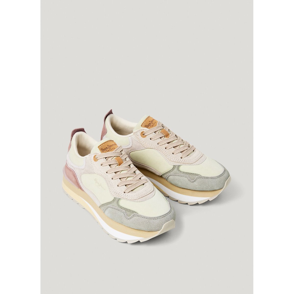 Baskets mix matière FREYA WAVE beige/rose, PEPE JEANS