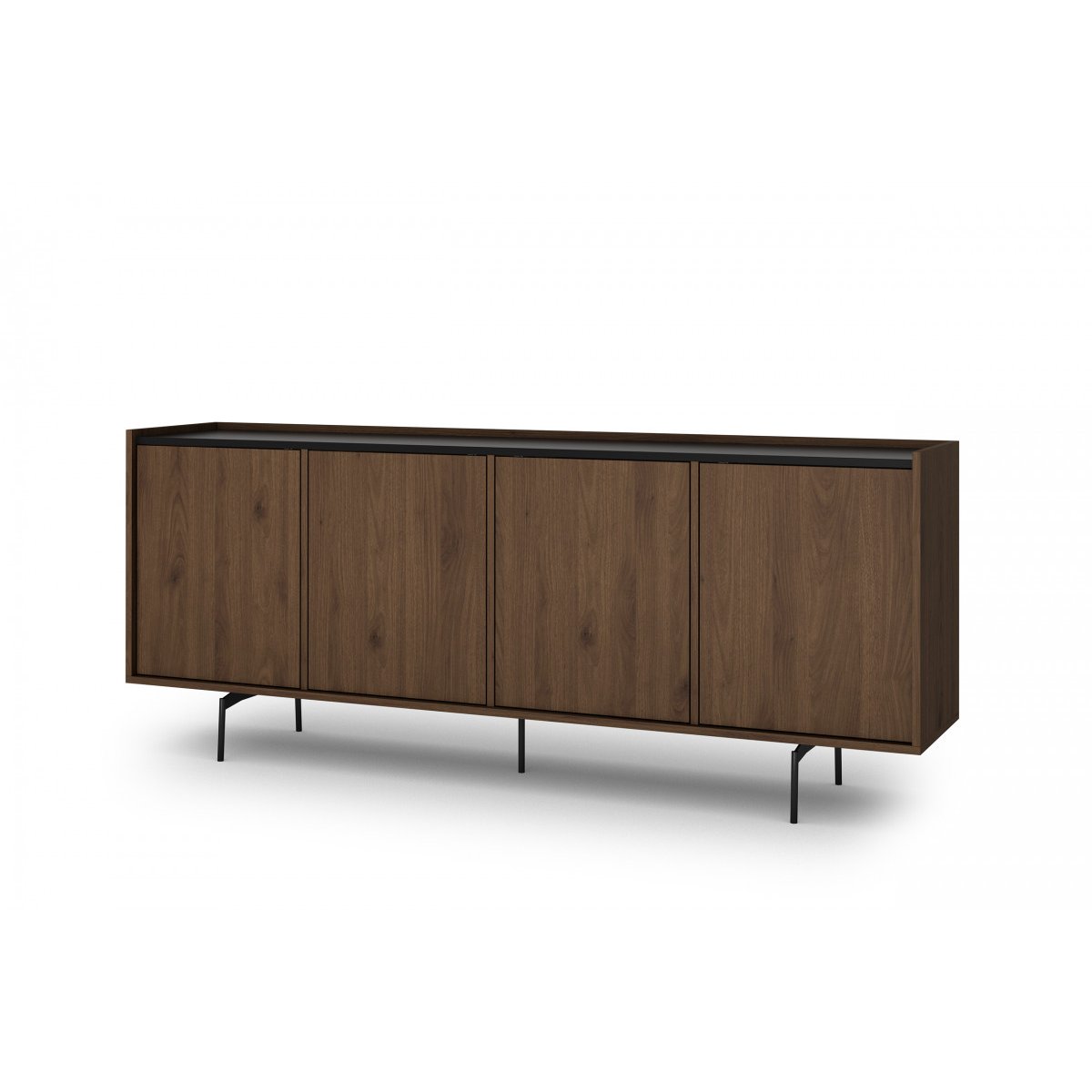 Buffet bas en 4 portes 200 cm, FREDA noir et noyer, BOBOCHIC