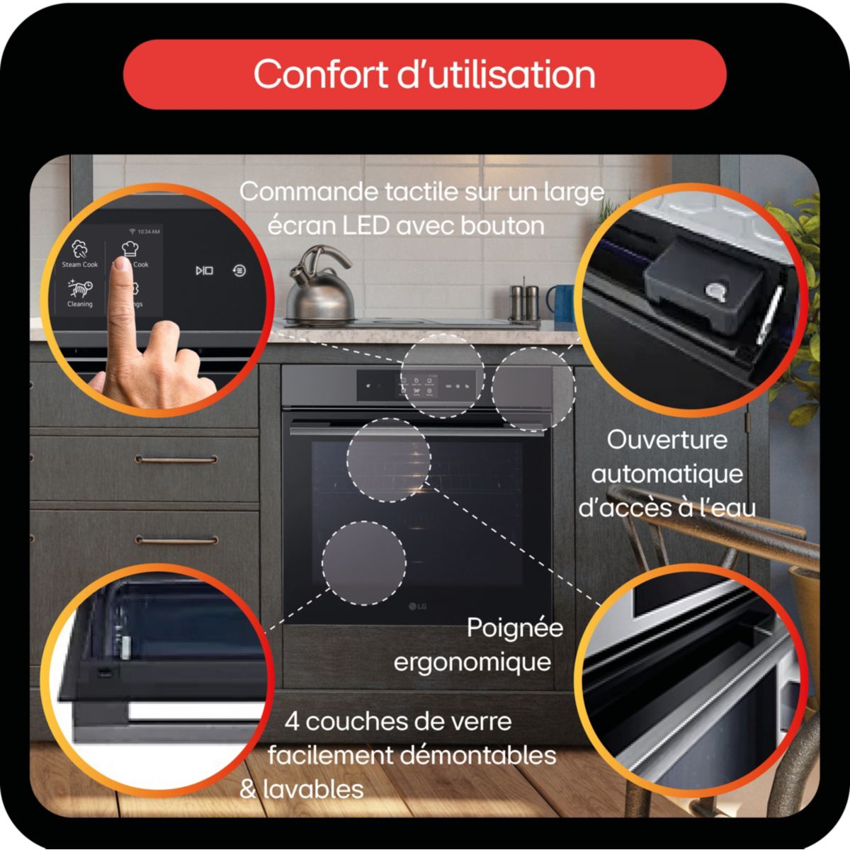 Four encastrable fonction vapeur WS9D7673CB Instaview couleur unique, LG