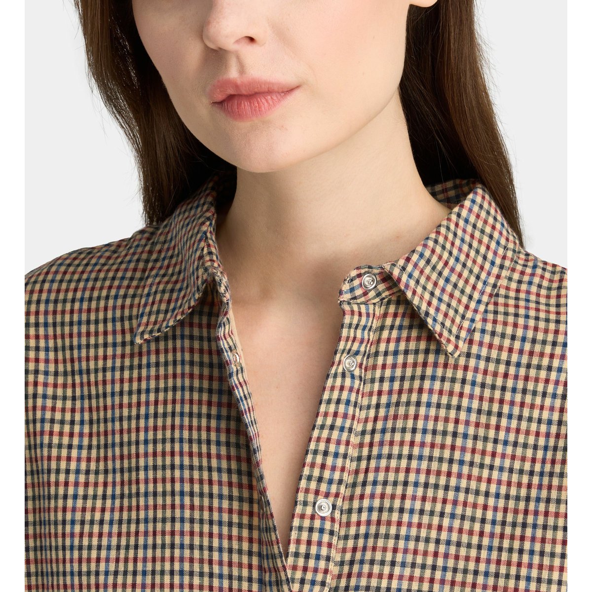 Chemise alma ct en coton à carreaux écru et multicolore, GALERIES LAFAYETTE