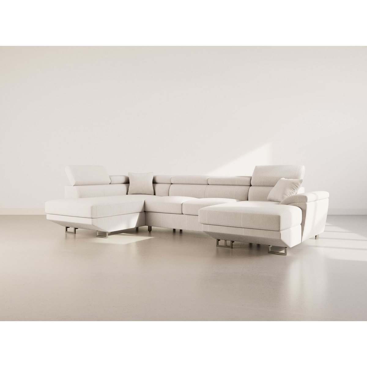 Canapé panoramique convertible velours côtelé, BAOJI beige, BEST MOBILIER