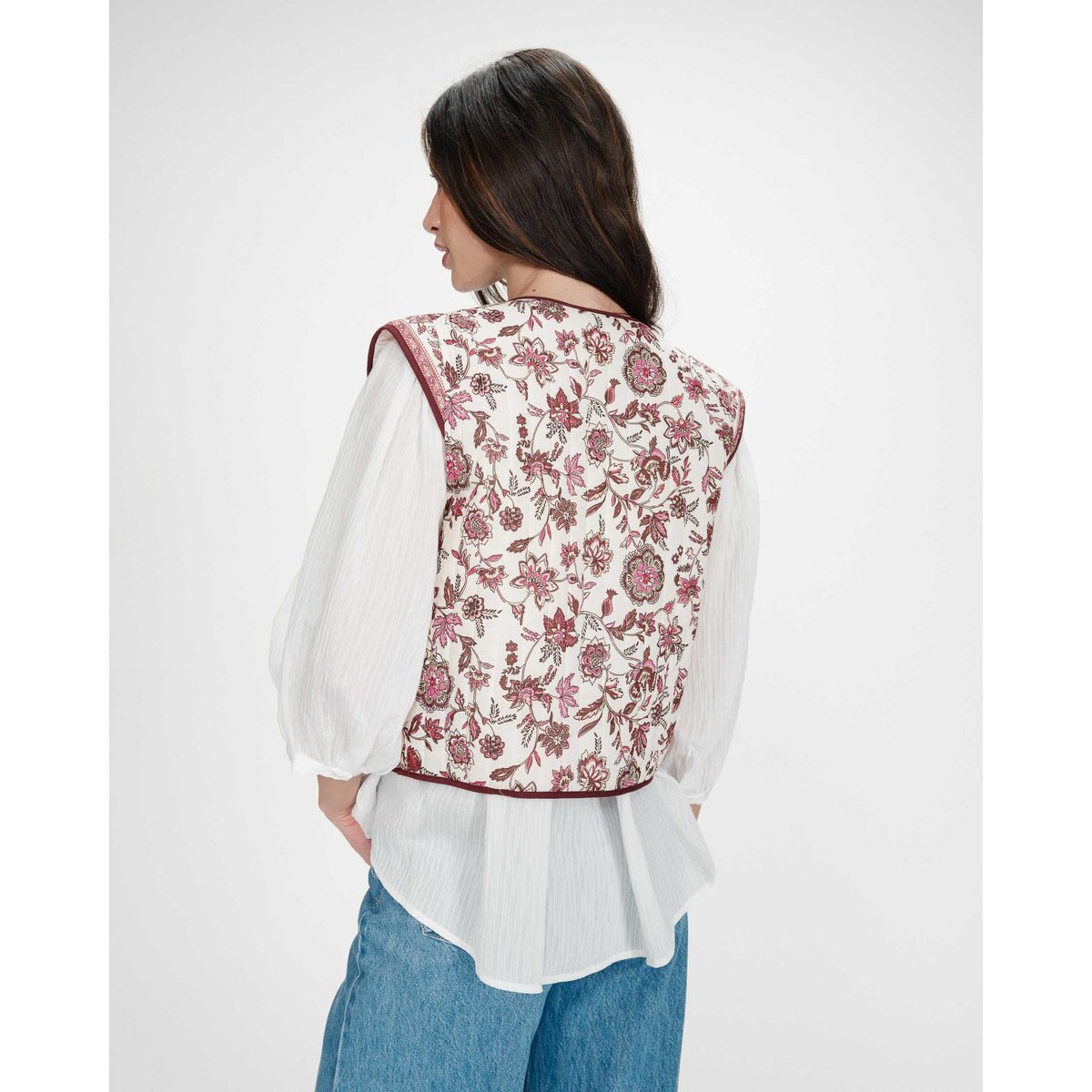 Veste matelassée en coton sans manches imprimée fleur Viola fleur, GRACE & MILA