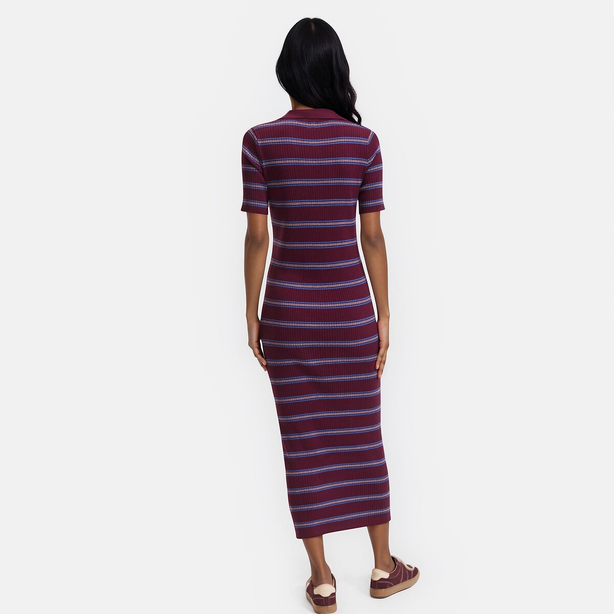 Robe droite rayée en maille, longue, manches courtes rayé bordeaux, LA REDOUTE COLLECTIONS