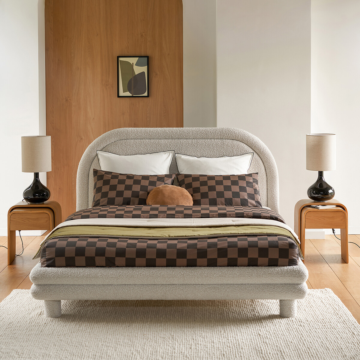 Mendosa Bouclé Bed with Bed Base ecru , LA REDOUTE INTERIEURS