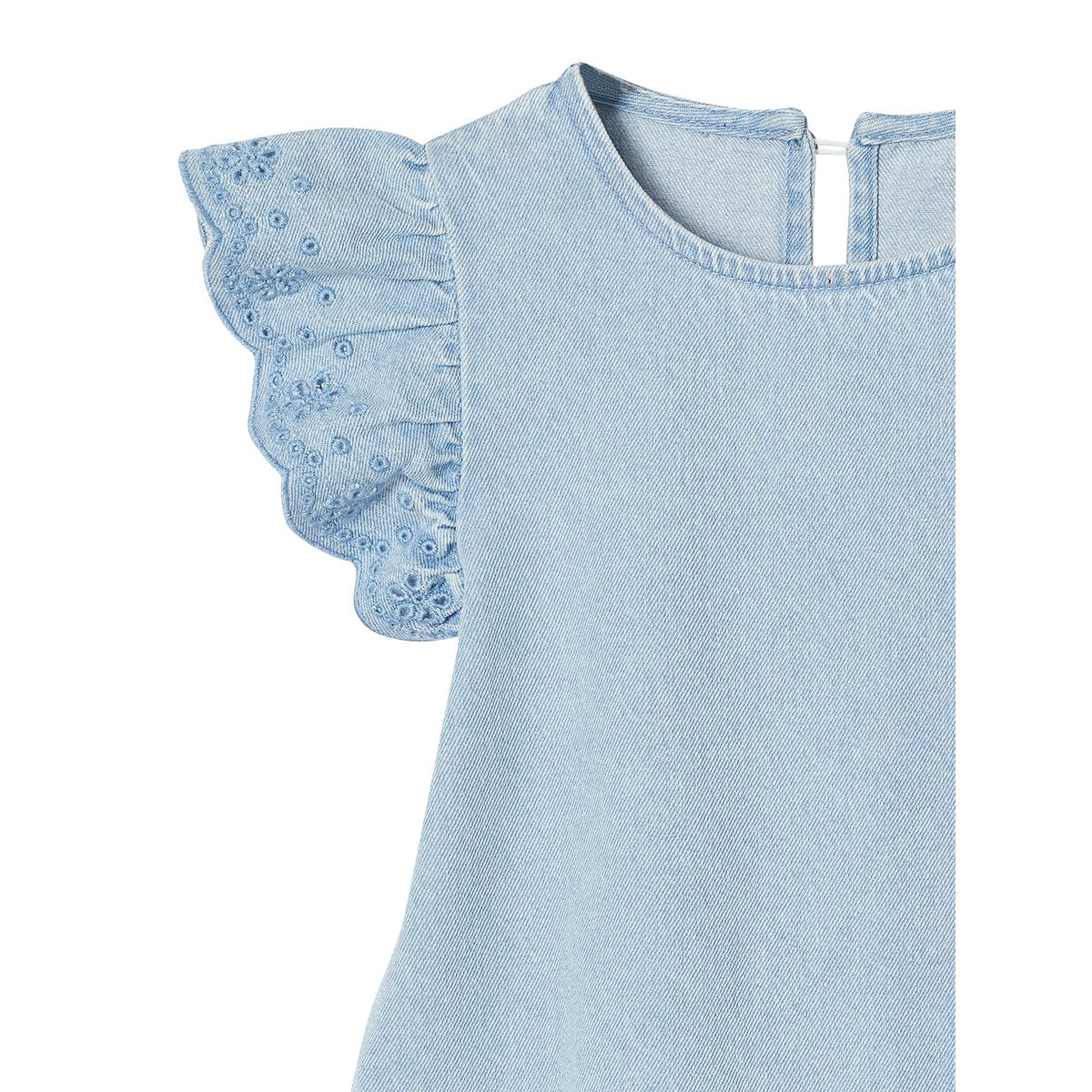 Robe denim manches courtes brodées double stone, VERTBAUDET