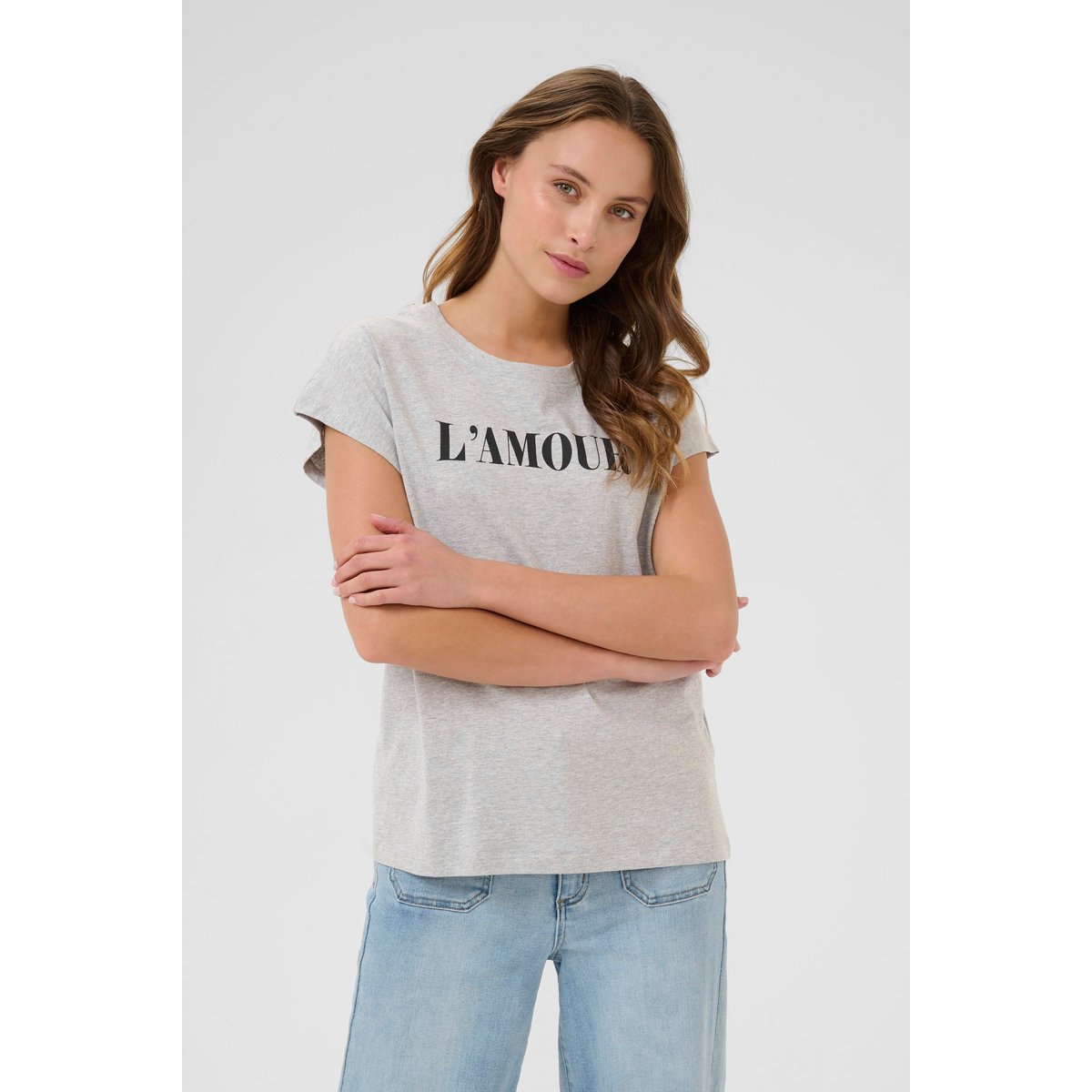 T-shirt à manches courtes gris grey mel. w. black deep print, KAFFE
