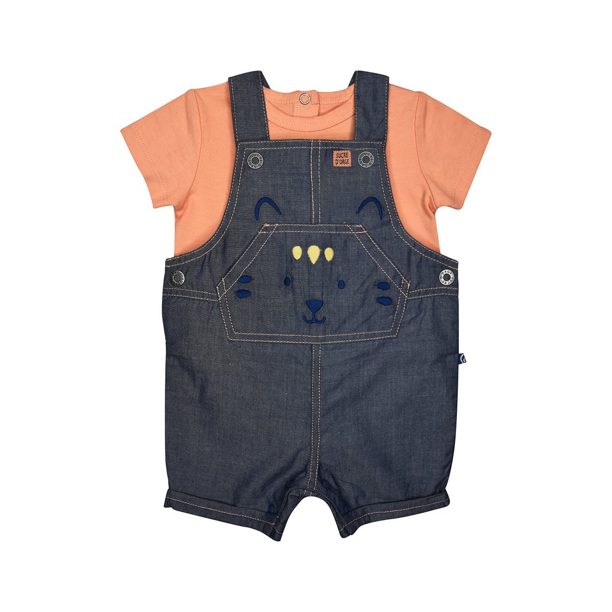 Tee shirt salopette germain court bebe bleu, SUCRE D'ORGE