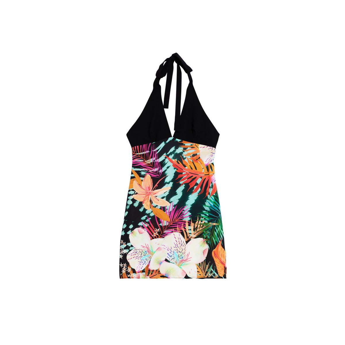 Robe courte tropicale noir, DESIGUAL
