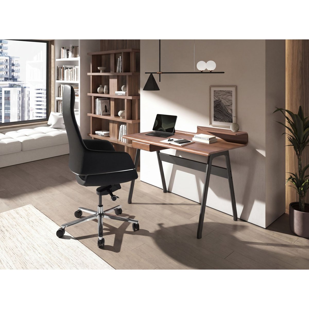 Chaise de bureau pivotante en similicuir noir | gris, ANGEL CERDA