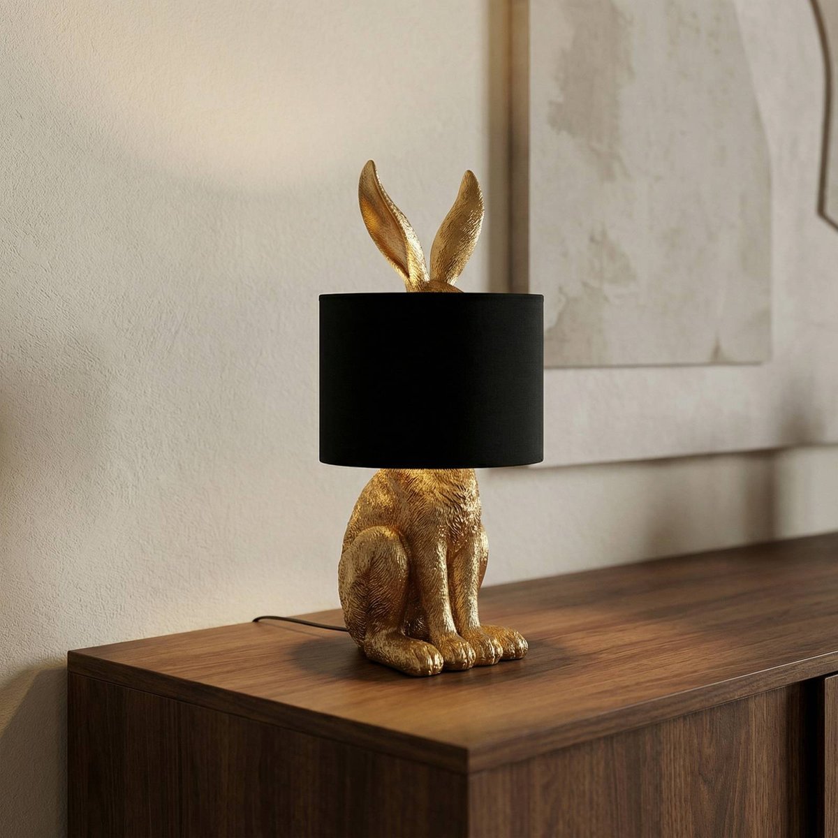 Lampe à poser en textile design, Lorentina noir, doré, LINDBY