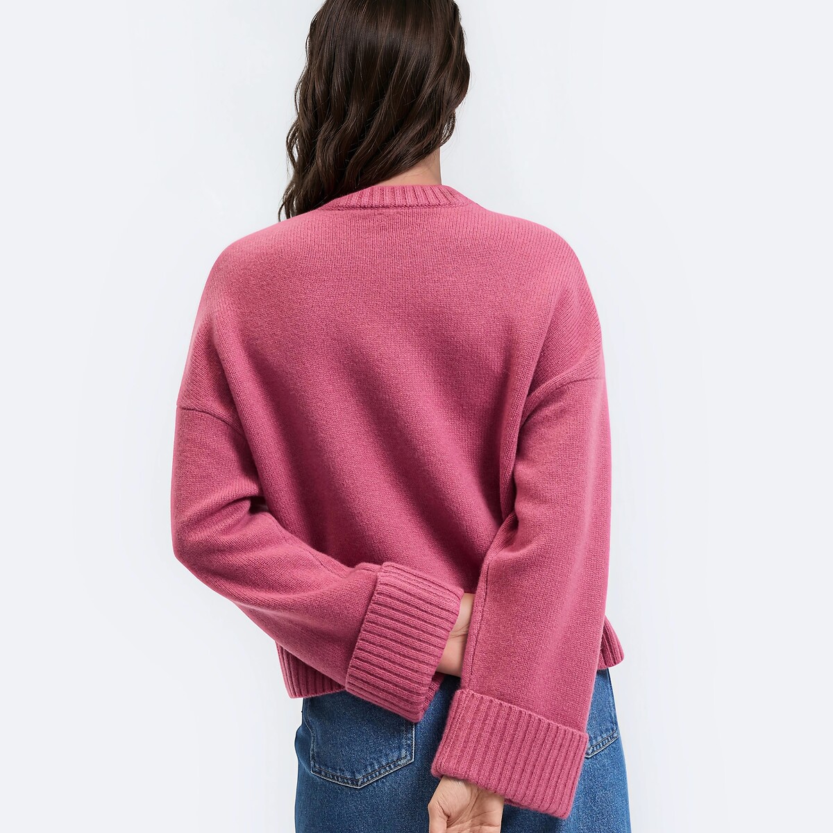 Jersey de lana, cuello redondo, punto grande rosa , LA REDOUTE COLLECTIONS